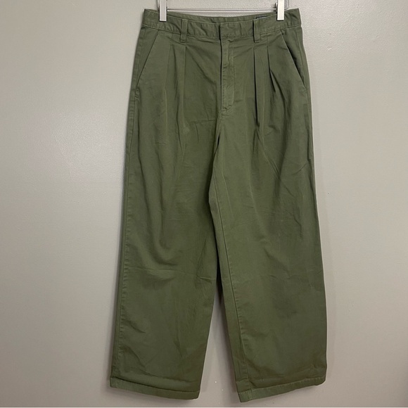 Gap Pants Womens 8 Pleated Wide Leg Khaki Olive Green Boho Hipster - Picture 1 of 13